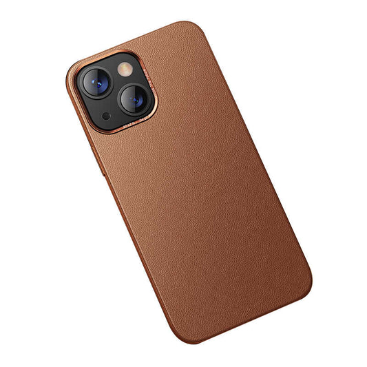 Apple iPhone 13 Kılıf Benks Magnetic Hakiki Deri Kılıf Kahverengi