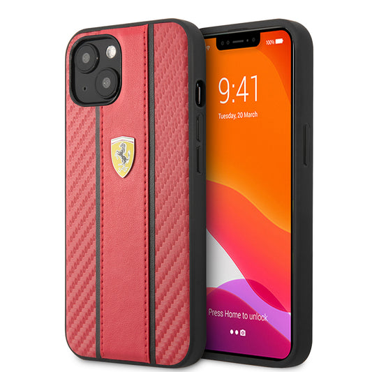 Apple iPhone 13 Kılıf Ferrari Orjinal Lisanslı PU Deri Ve Karbon Dizayn Kapak