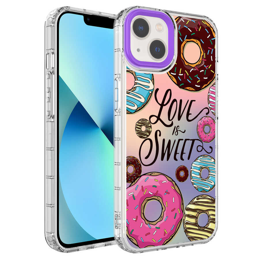 Apple iPhone 13 Kılıf Kamera Korumalı Renkli Desenli Sert Silikon Zore Korn Kapak