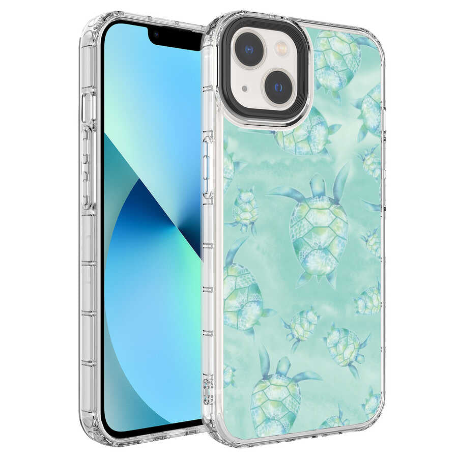 Apple iPhone 13 Kılıf Kamera Korumalı Renkli Desenli Sert Silikon Zore Korn Kapak