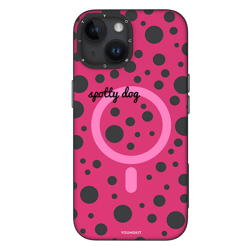 Apple iPhone 13 Kılıf M-safe Şarj Özellikli Polka Dot Desenli Youngkit Spots Serisi Kapak Pembe