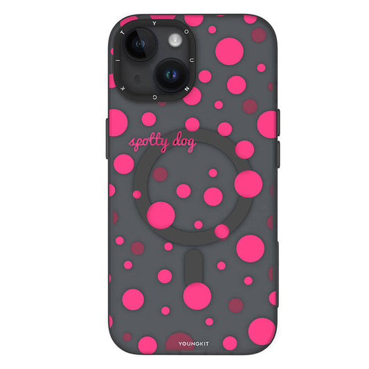 Apple iPhone 13 Kılıf M-safe Şarj Özellikli Polka Dot Desenli Youngkit Spots Serisi Kapak Gri