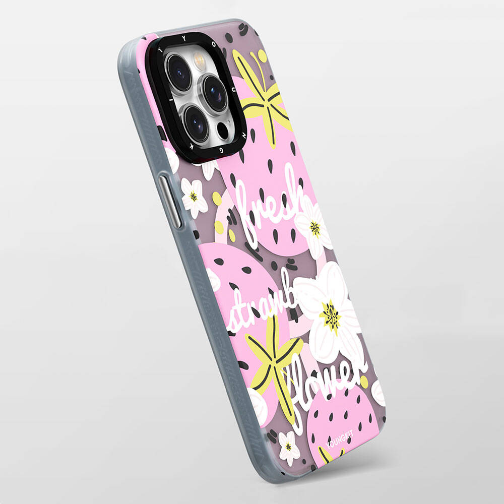 Apple iPhone 13 Kılıf M-safe Şarj Özellikli Yaz Meyvesi Desenli Youngkit Fruity Flavour Serisi Kapak Pembe