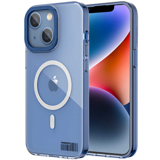 Apple iPhone 13 Kılıf M-safe Şarj Özellikli Youngkit Coloured Glaze Serisi Kapak Mavi