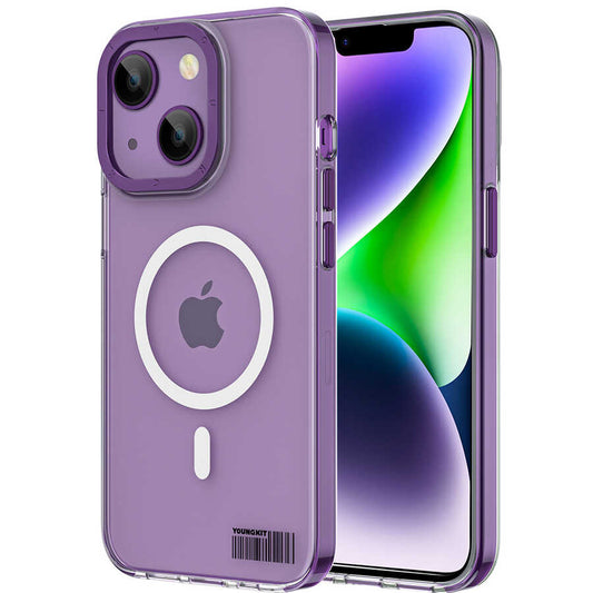 Apple iPhone 13 Kılıf M-safe Şarj Özellikli Youngkit Coloured Glaze Serisi Kapak Derin Mor