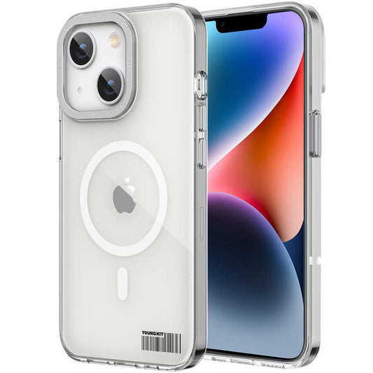 Apple iPhone 13 Kılıf M-safe Şarj Özellikli Youngkit Coloured Glaze Serisi Kapak Beyaz