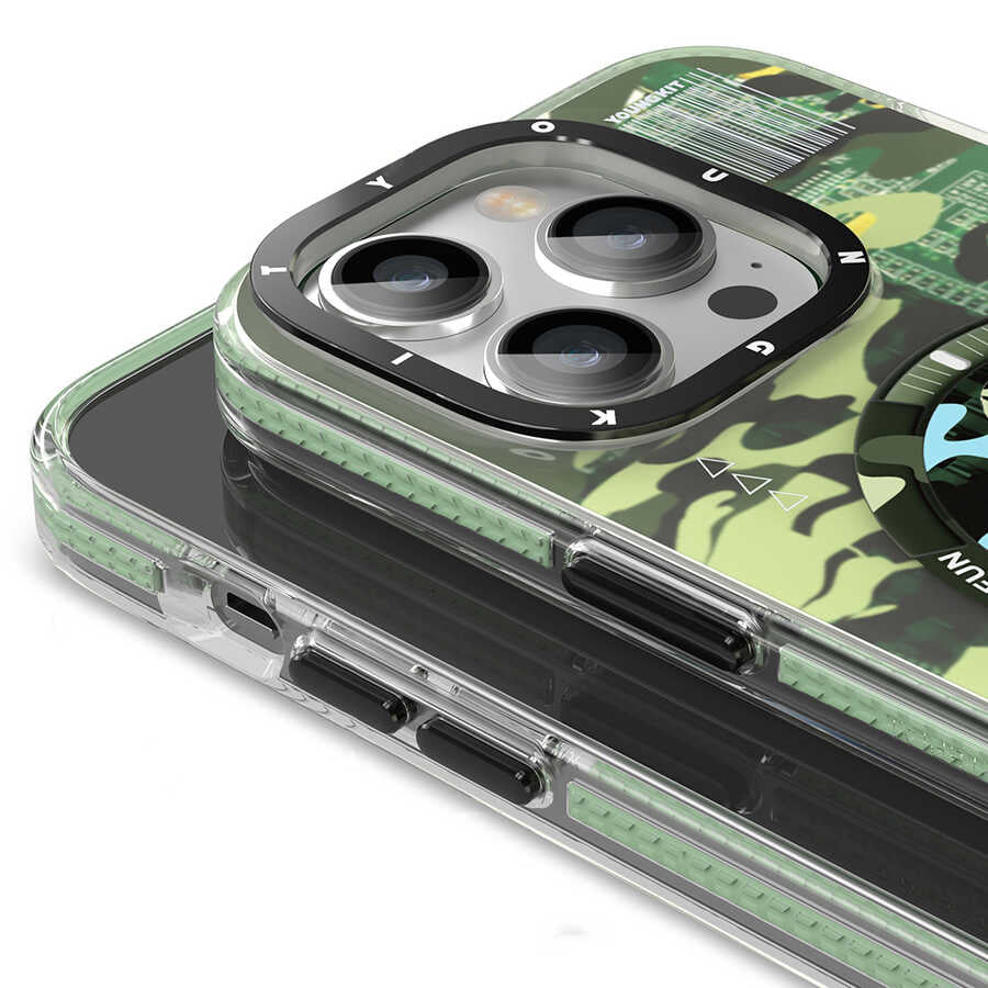 Apple iPhone 13 Kılıf M-safe Şarj Özellikli YoungKit Kamuflaj Serisi Kapak Beyaz