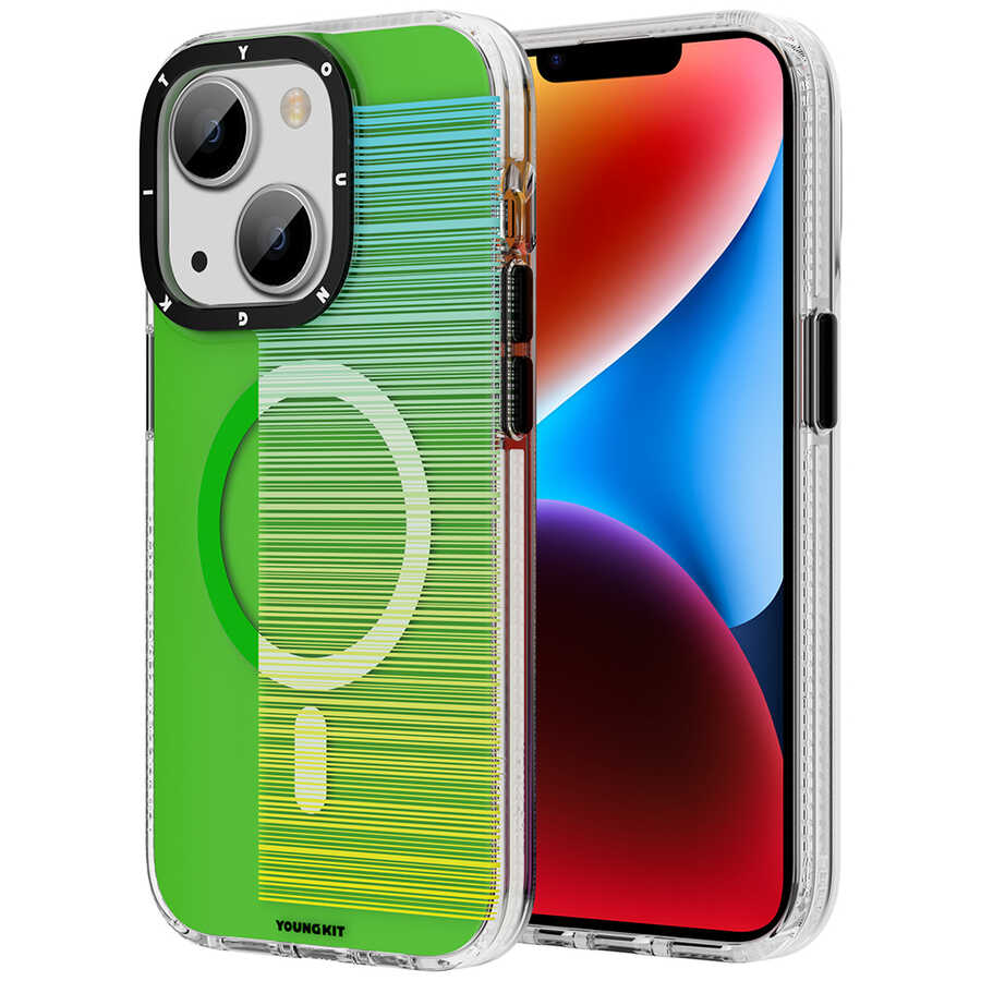 Apple iPhone 13 Kılıf M-safe Şarj Özellikli Youngkit Pure Serisi Kapak Yeşil