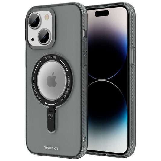 Apple iPhone 13 Kılıf M-safe Şarj Özellikli Youngkit Rock Serisi Kapak Siyah