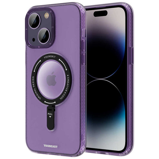 Apple iPhone 13 Kılıf M-safe Şarj Özellikli Youngkit Rock Serisi Kapak Derin Mor