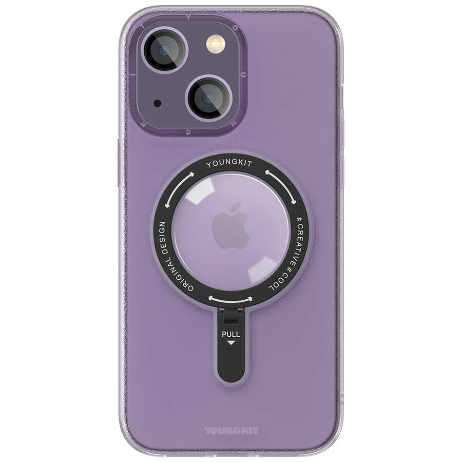 Apple iPhone 13 Kılıf M-safe Şarj Özellikli Youngkit Rock Serisi Kapak Derin Mor