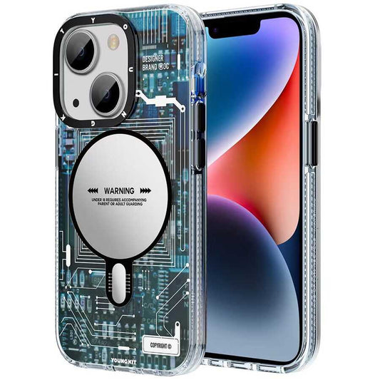 Apple iPhone 13 Kılıf M-safe Şarj Özellikli YoungKit Technology Serisi Kapak Mavi