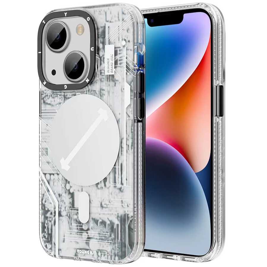 Apple iPhone 13 Kılıf M-safe Şarj Özellikli YoungKit Technology Serisi Kapak Beyaz