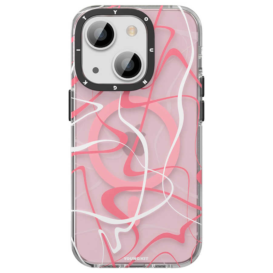 Apple iPhone 13 Kılıf M-safe Şarj Özellikli Youngkit Water-Ink Serisi Kapak Siyah
