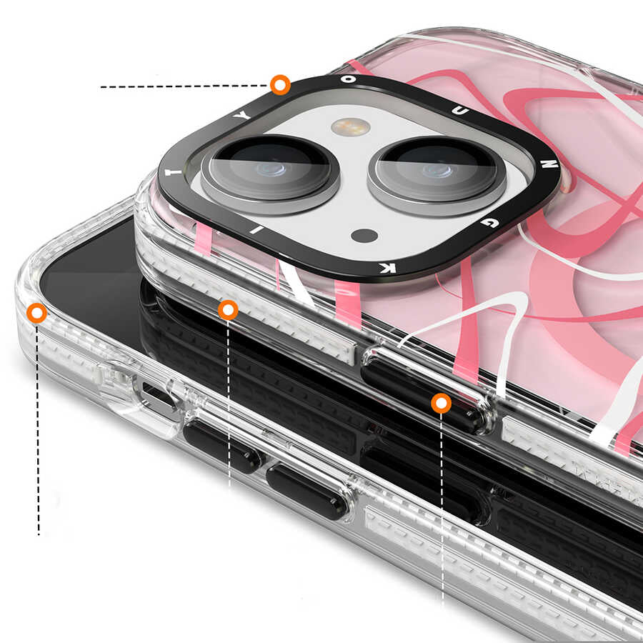 Apple iPhone 13 Kılıf M-safe Şarj Özellikli Youngkit Water-Ink Serisi Kapak Beyaz