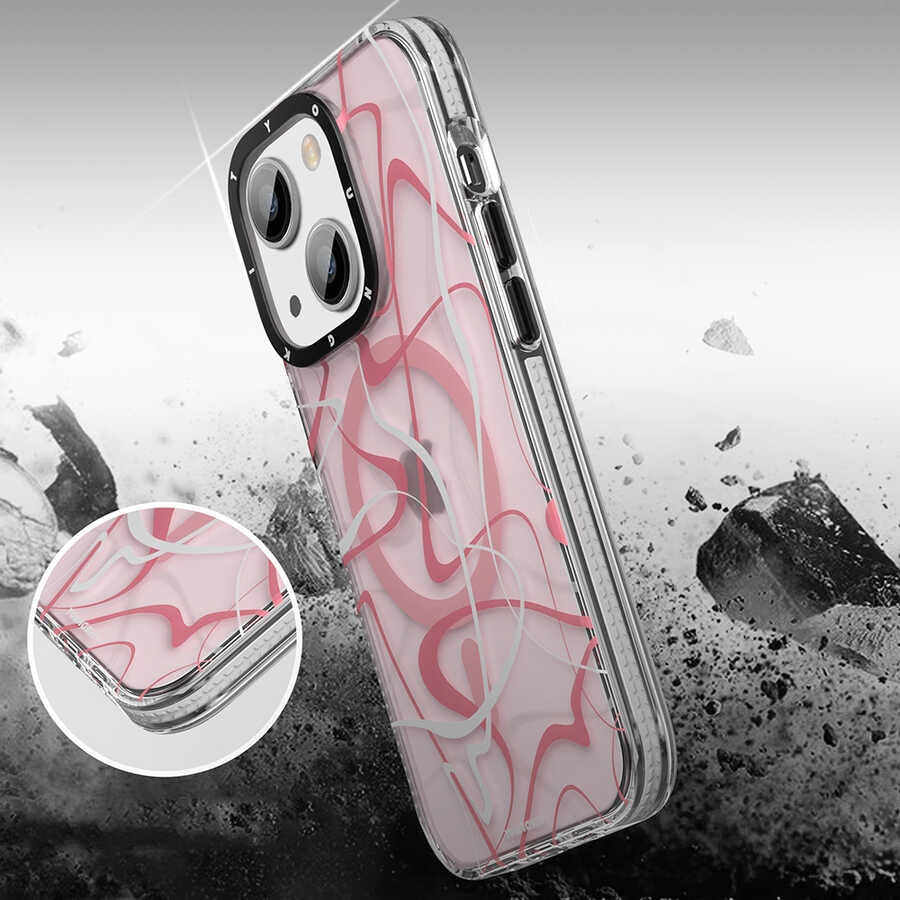 Apple iPhone 13 Kılıf M-safe Şarj Özellikli Youngkit Water-Ink Serisi Kapak Siyah