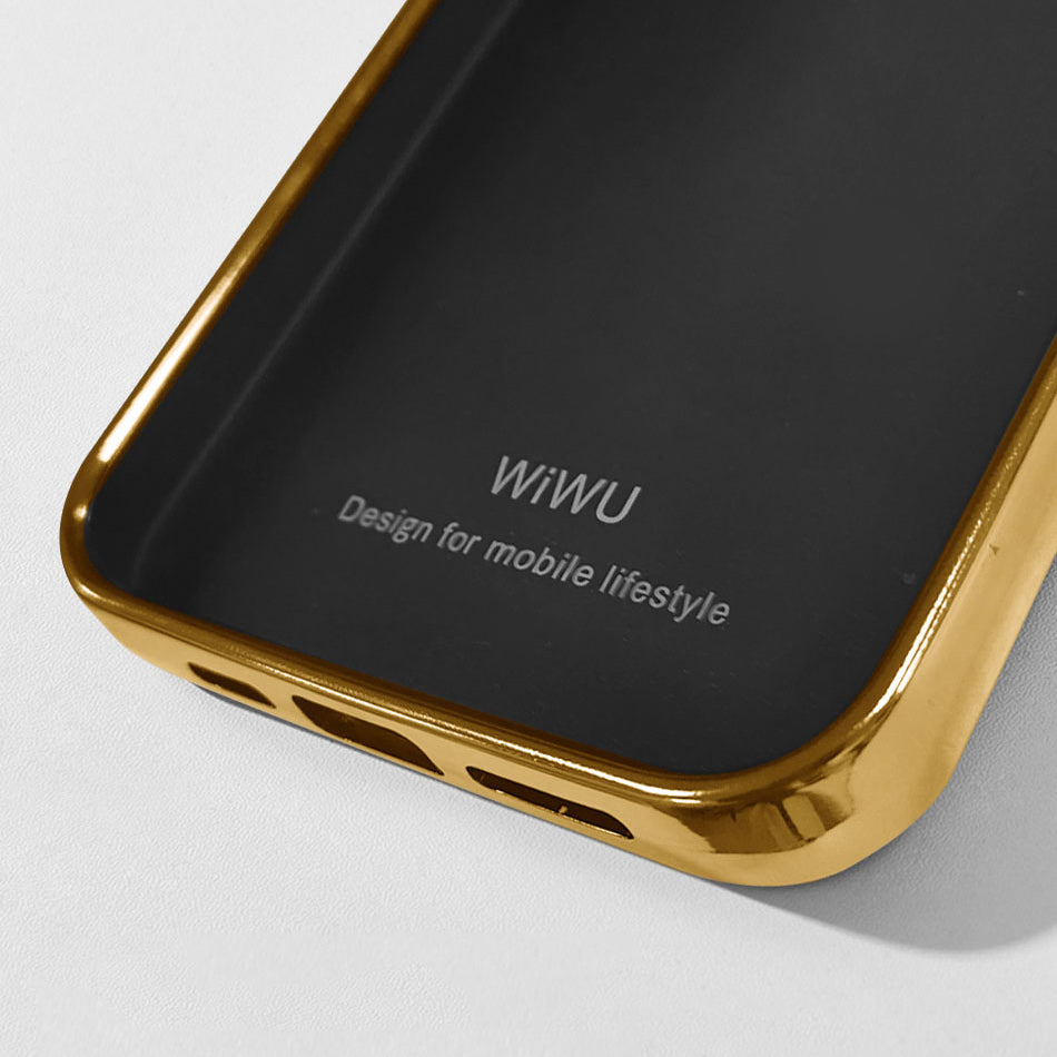 Apple iPhone 13 Kılıf Wiwu Genuine Leather Gold Calfskin Orjinal Deri Kapak Siyah