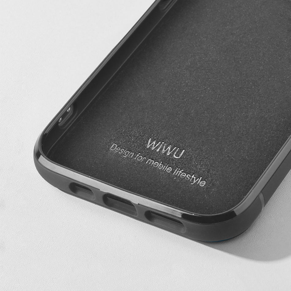 Apple iPhone 13 Mini Kılıf Wiwu Genuine Leather Plastic Calfskin Orjinal Deri Kapak Mavi
