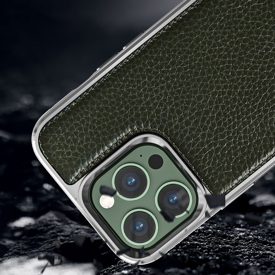 Apple iPhone 13 Mini Kılıf Wiwu Genuine Leather Silver Calfskin Orjinal Deri Kapak Yeşil