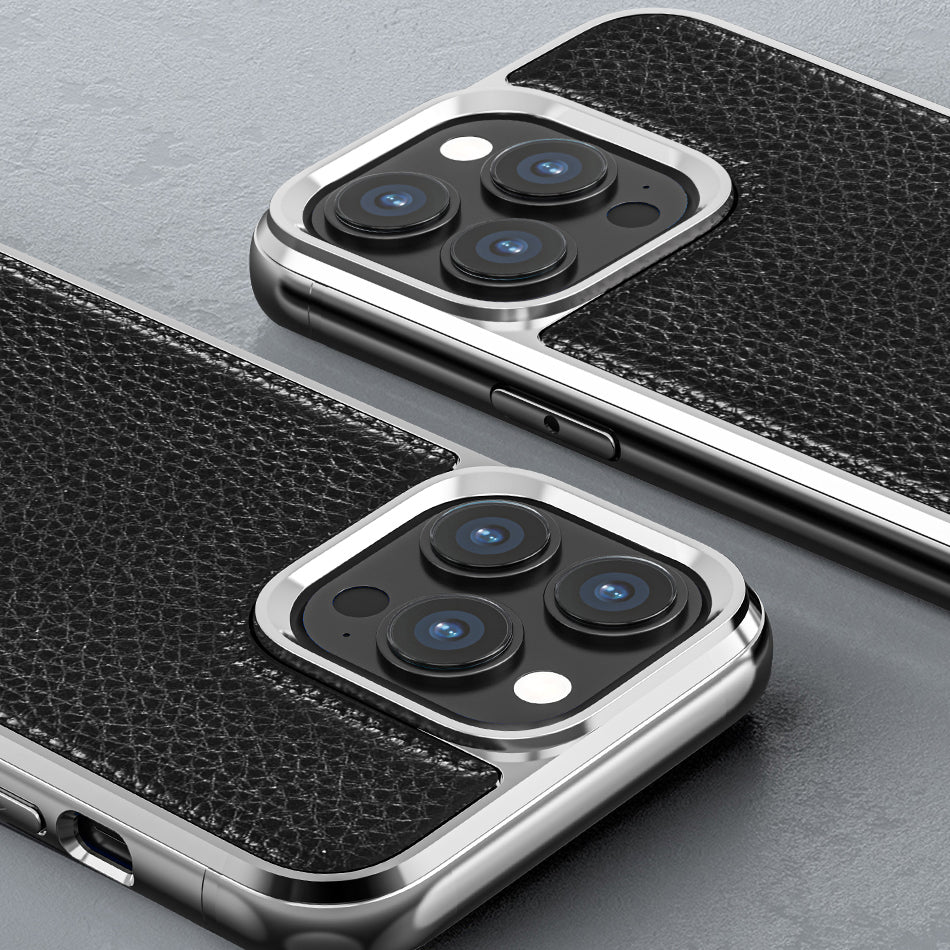 Apple iPhone 13 Mini Kılıf Wiwu Genuine Leather Silver Calfskin Orjinal Deri Kapak Siyah