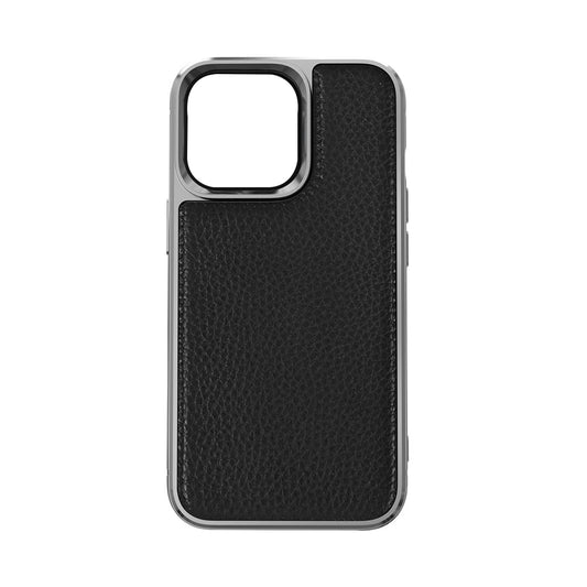 Apple iPhone 13 Mini Kılıf Wiwu Genuine Leather Silver Calfskin Orjinal Deri Kapak Siyah