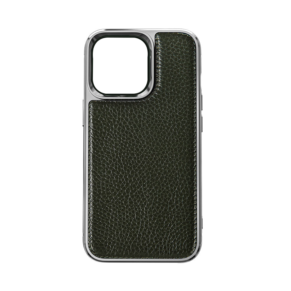 Apple iPhone 13 Mini Kılıf Wiwu Genuine Leather Silver Calfskin Orjinal Deri Kapak Yeşil