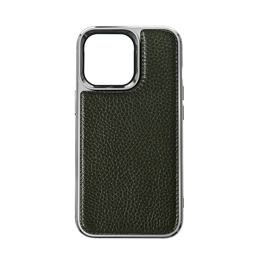 Apple iPhone 13 Mini Kılıf Wiwu Genuine Leather Silver Calfskin Orjinal Deri Kapak Yeşil