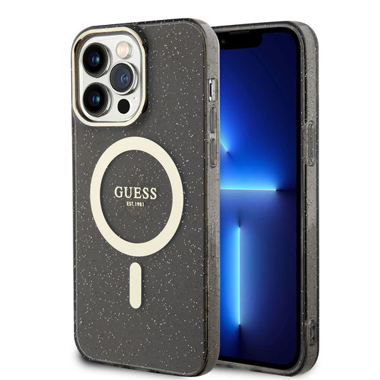 Apple iPhone 13 Pro Kılıf GUESS M-safe Şarj Özellikli Glitter Kapak Mor