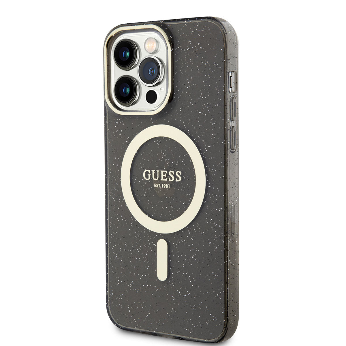 Apple iPhone 13 Pro Kılıf GUESS M-safe Şarj Özellikli Glitter Kapak Siyah