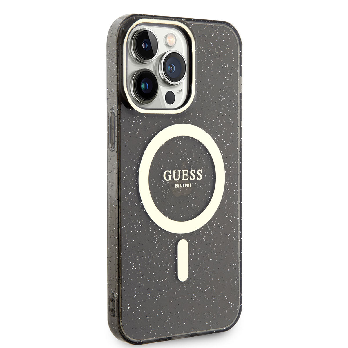 Apple iPhone 13 Pro Kılıf GUESS M-safe Şarj Özellikli Glitter Kapak Siyah