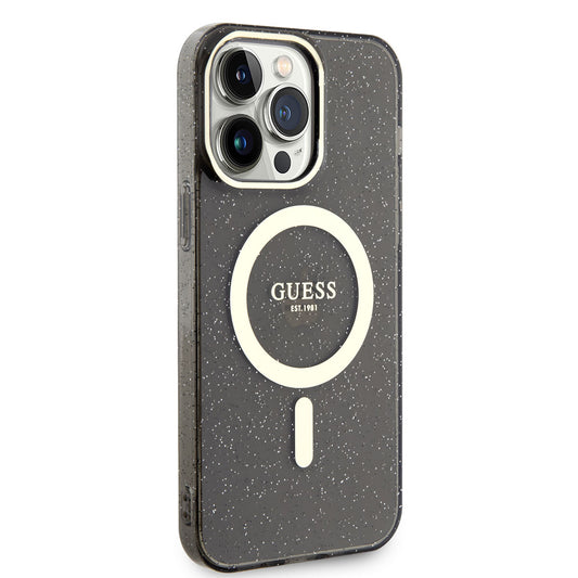 Apple iPhone 13 Pro Kılıf GUESS M-safe Şarj Özellikli Glitter Kapak Siyah