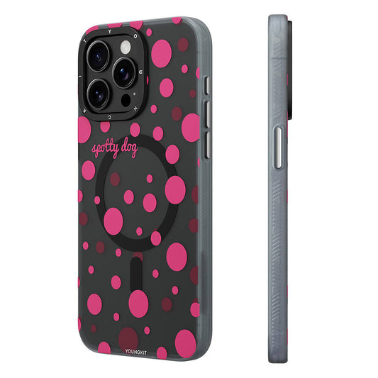 Apple iPhone 13 Pro Kılıf M-safe Şarj Özellikli Polka Dot Desenli Youngkit Spots Serisi Kapak Beyaz