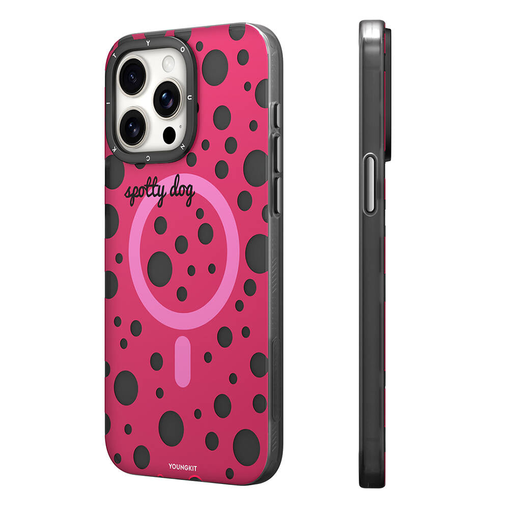 Apple iPhone 13 Pro Kılıf M-safe Şarj Özellikli Polka Dot Desenli Youngkit Spots Serisi Kapak Pembe