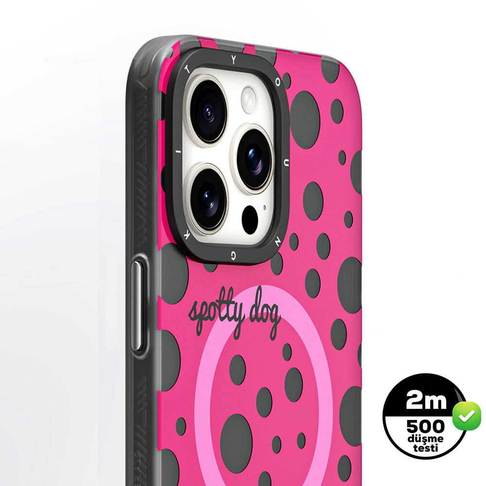 Apple iPhone 13 Pro Kılıf M-safe Şarj Özellikli Polka Dot Desenli Youngkit Spots Serisi Kapak Beyaz