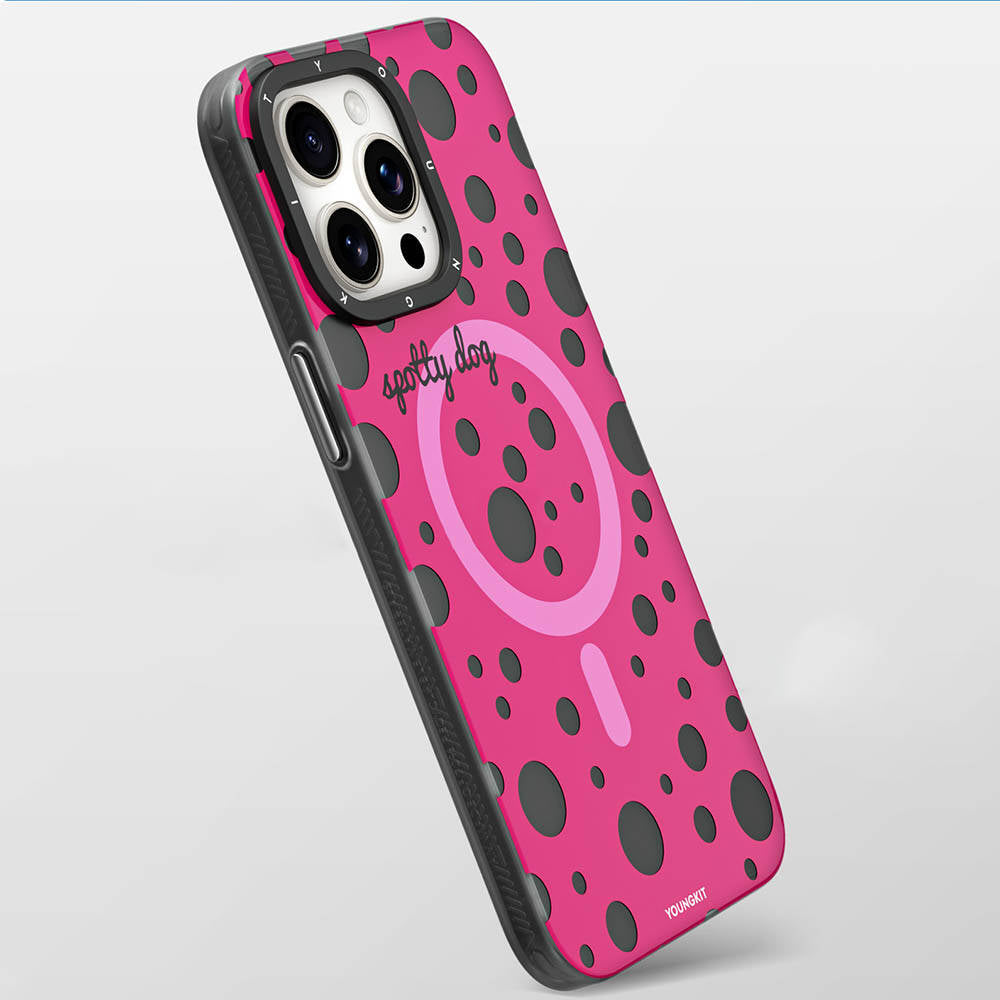Apple iPhone 13 Pro Kılıf M-safe Şarj Özellikli Polka Dot Desenli Youngkit Spots Serisi Kapak Pembe