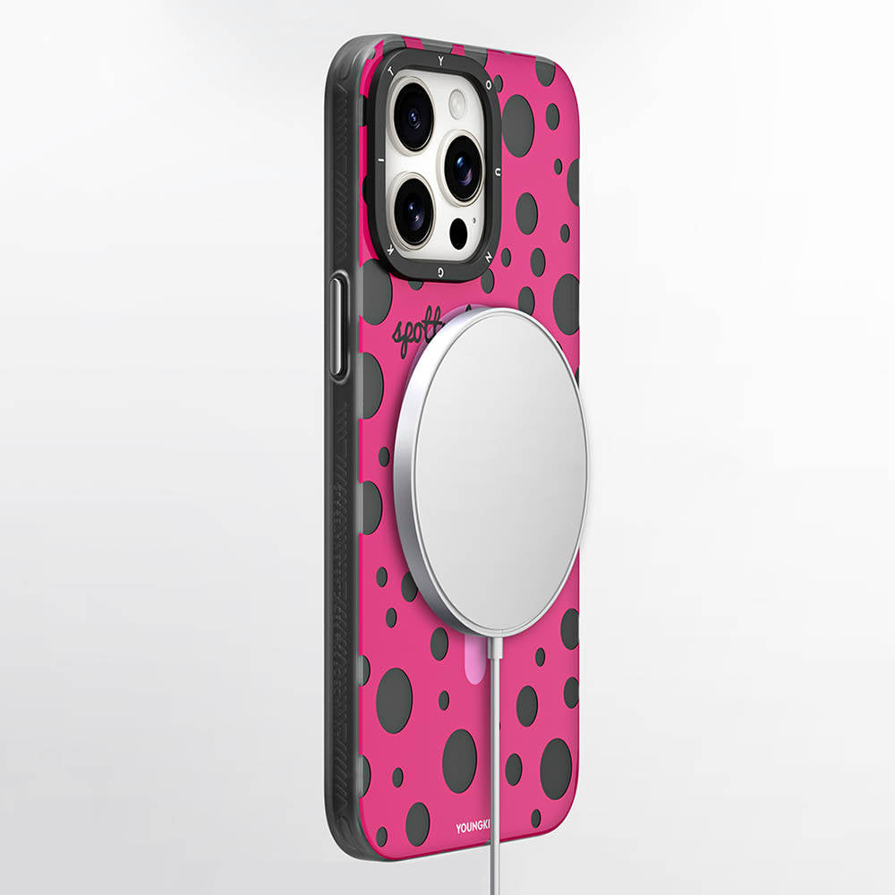 Apple iPhone 13 Pro Kılıf M-safe Şarj Özellikli Polka Dot Desenli Youngkit Spots Serisi Kapak Pembe