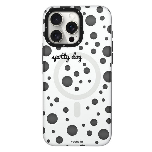 Apple iPhone 13 Pro Kılıf M-safe Şarj Özellikli Polka Dot Desenli Youngkit Spots Serisi Kapak Beyaz