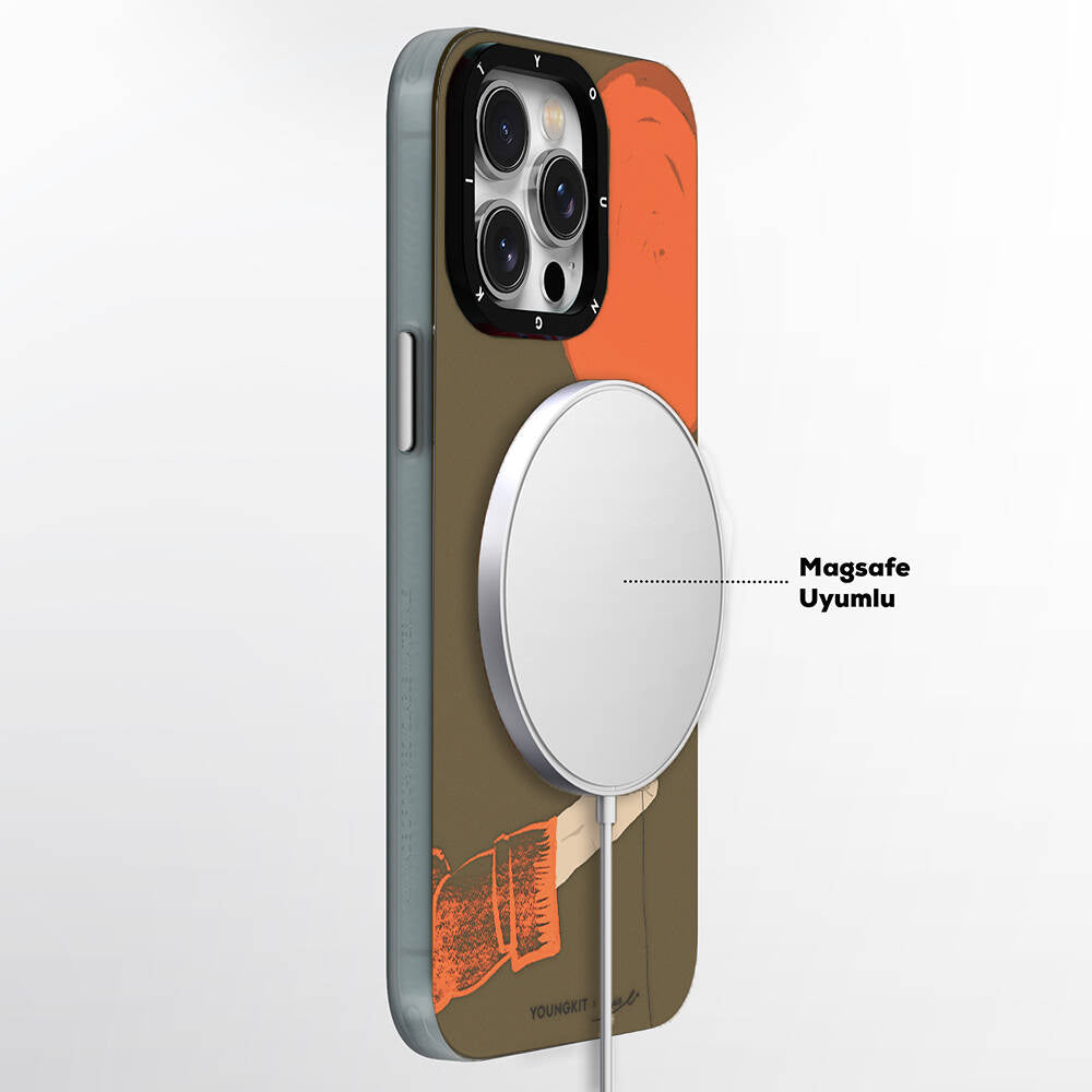 Apple iPhone 13 Pro Kılıf M-safe Şarj Özellikli Youngkit Orange Serisi Flying Balloon Kapak Turuncu