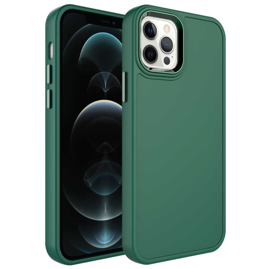 Apple iPhone 13 Pro Kılıf Metal Çerçeve ve Buton Tasarımlı Sert Zore Botox Kapak
