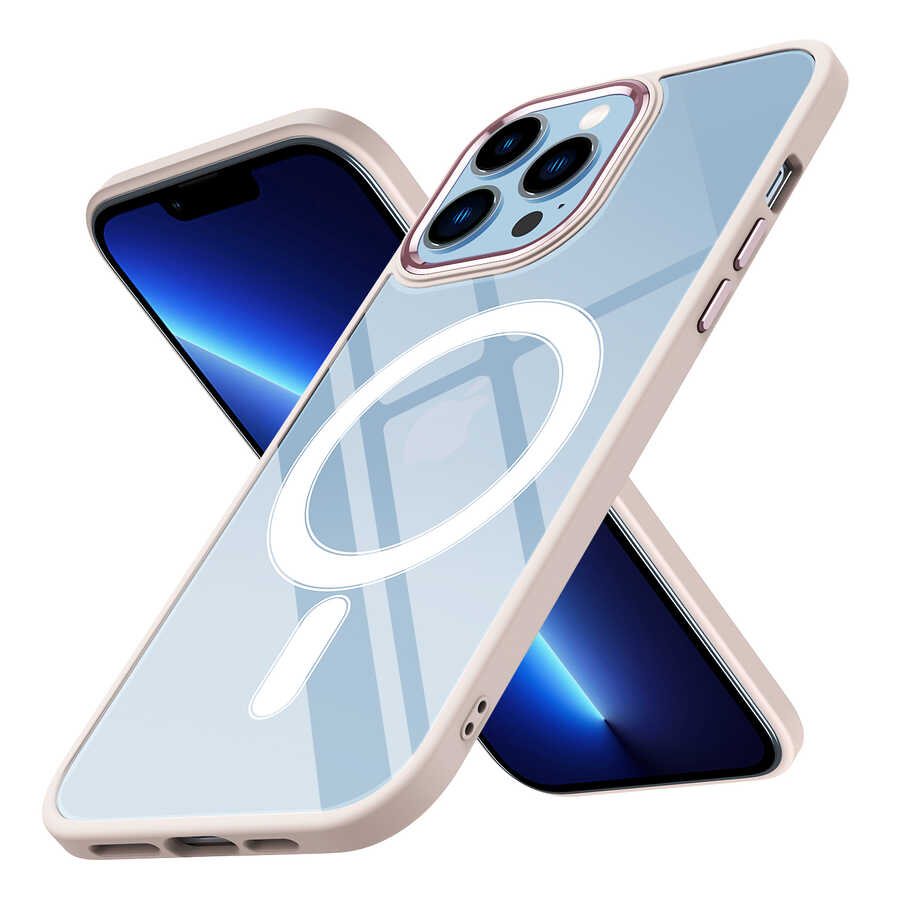 Apple iPhone 13 Pro Kılıf Wireless Şarj Özellikli Zore Krom M-safe Silikon Kapak