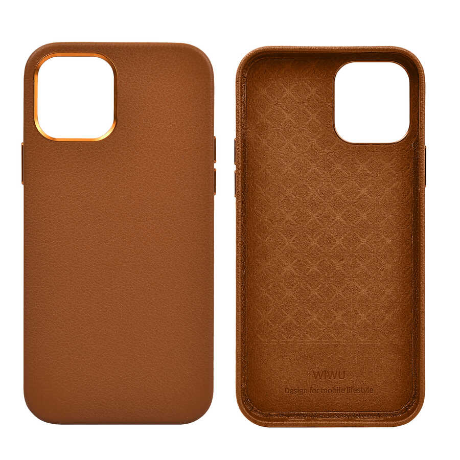 Apple iPhone 13 Pro Kılıf Wiwu Calfskin Kapak Kahverengi