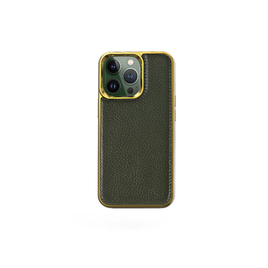 Apple iPhone 13 Pro Kılıf Wiwu Genuine Leather Gold Calfskin Orjinal Deri Kapak Mavi