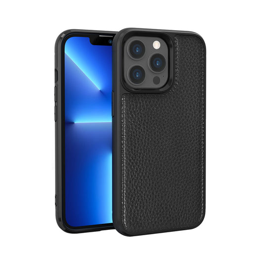 Apple iPhone 13 Pro Kılıf Wiwu Genuine Leather Plastic Calfskin Orjinal Deri Kapak Kahverengi