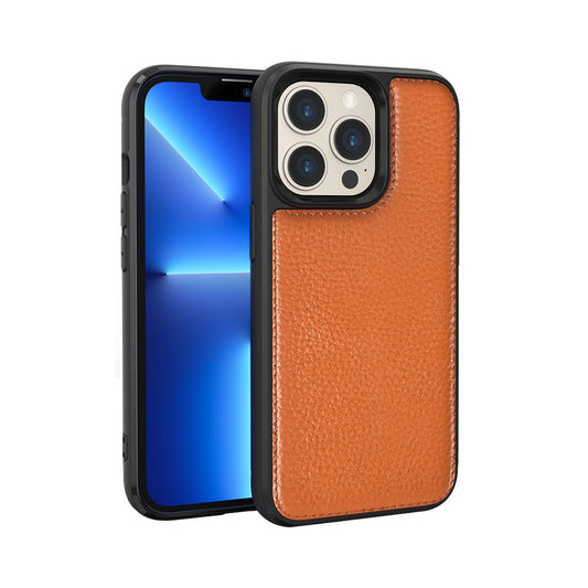 Apple iPhone 13 Pro Kılıf Wiwu Genuine Leather Plastic Calfskin Orjinal Deri Kapak Kahverengi