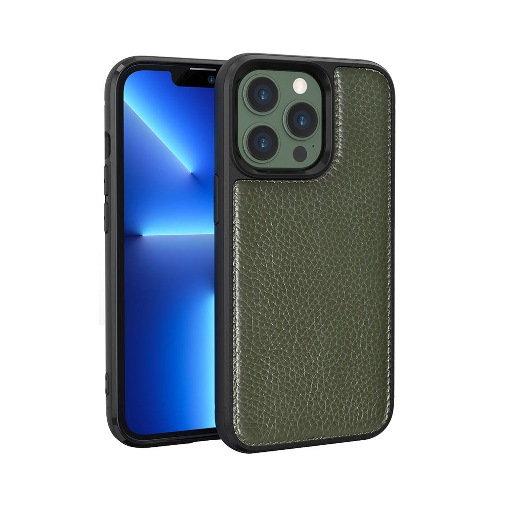 Apple iPhone 13 Pro Kılıf Wiwu Genuine Leather Plastic Calfskin Orjinal Deri Kapak Yeşil