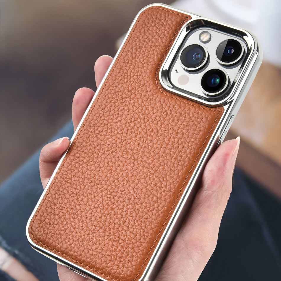 Apple iPhone 13 Pro Kılıf Wiwu Genuine Leather Silver Calfskin Orjinal Deri Kapak Siyah