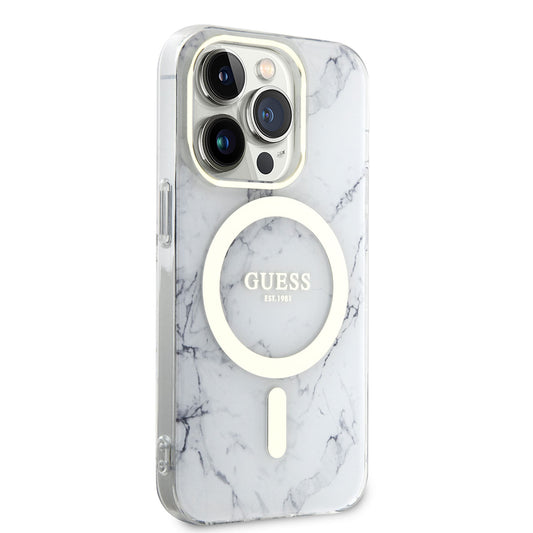 Apple iPhone 13 Pro Max Kılıf GUESS M-safe Şarj Özellikli Mermer Desenli Kapak