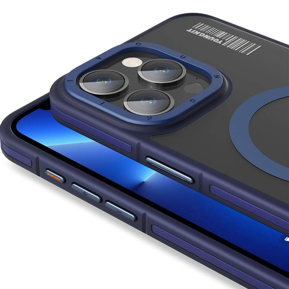 Apple iPhone 13 Pro Max Kılıf M-safe Şarj Özellikli Youngkit Rock Sand Serisi Kapak Mavi