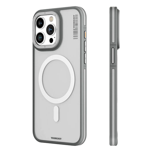 Apple iPhone 13 Pro Max Kılıf M-safe Şarj Özellikli Youngkit Rock Sand Serisi Kapak Gri