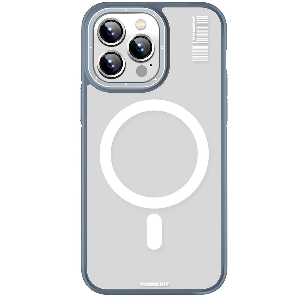Apple iPhone 13 Pro Max Kılıf M-safe Şarj Özellikli Youngkit Rock Sand Serisi Kapak Mavi